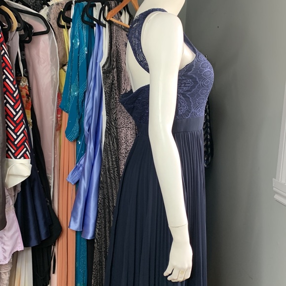 BARIANO Dark Blue Lace Evening Gown Dress Maxi Full Length 4 US Small - Picture 7 of 8